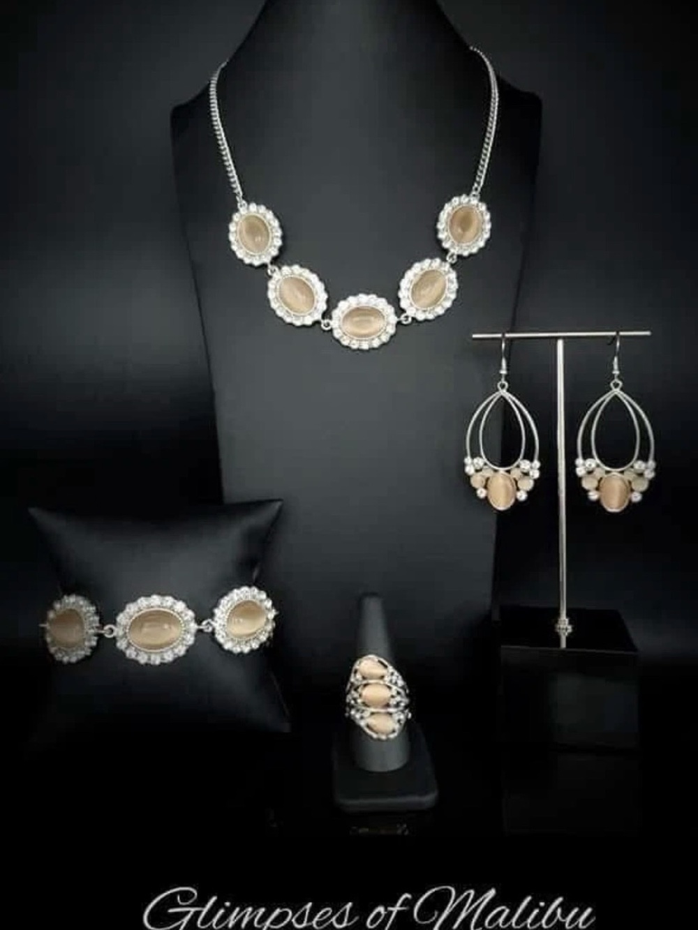 paparazzi Beige and Silver Polished Stone Necklace Set 0221
